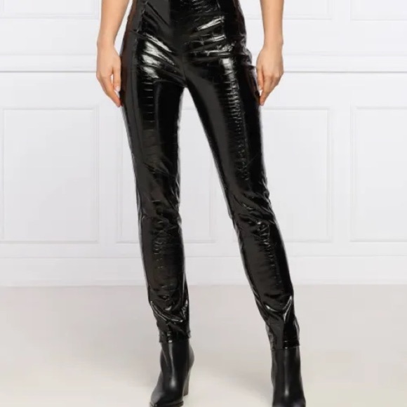 NWOT Pinko Black Faux Leather Croc-Embossed Pants - Picture 4 of 7